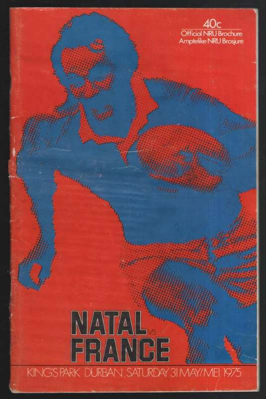 Natal vs France: King's Park Durban, Saturday 31 May / Mei 1975 - Programme