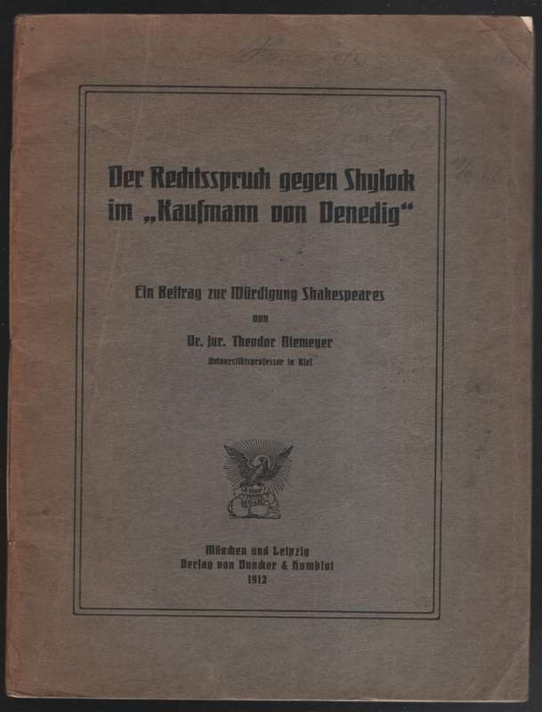 Der Rechtssprach gegen Shylock im Kaufmann von Denedig - Niemeyer, Theodor
