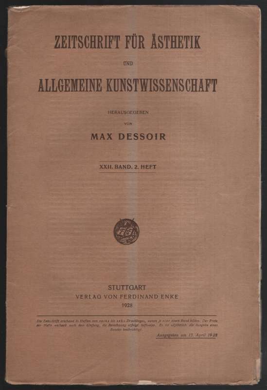 Zeitschrift fÃ¼r Ãsthetik und Allgemeine Kunstwissenschaft. Herausg - Periodical