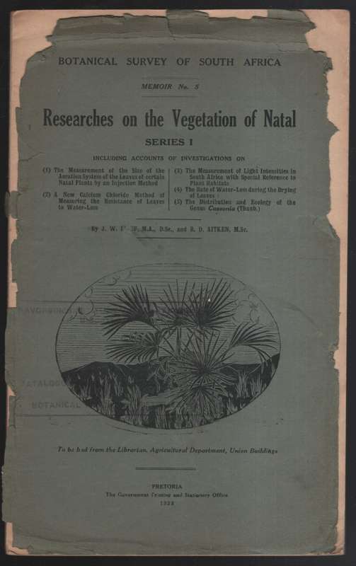 Researches on the Vegetation of Natal. Botanical Survey of South Afr - Bews, J. W.; Aitken, R. D.