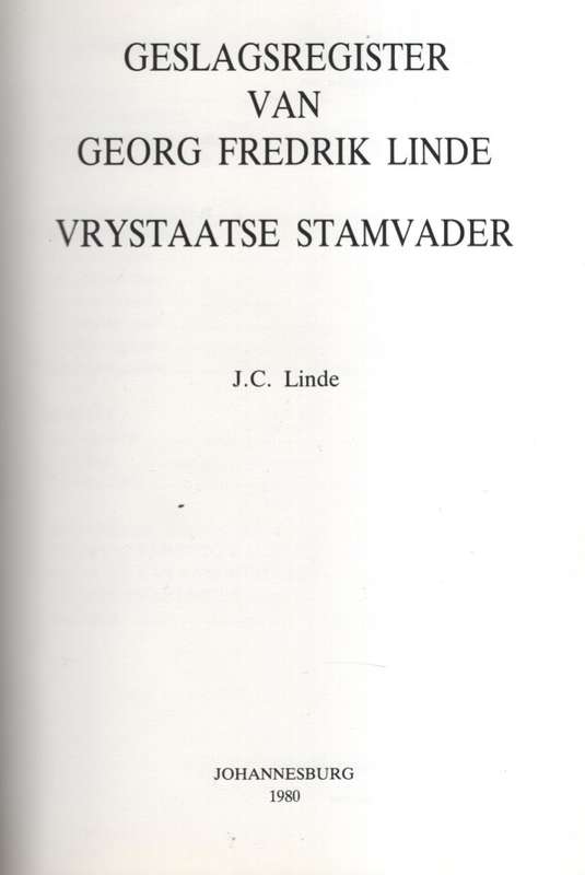 Geslagsregister van Georg Fredrik Linde, Vrystaatse Stamvader - Linde, J. C.