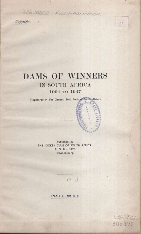 DAMS OF WINNERS 1904 1947 - JOCKEYCLUB