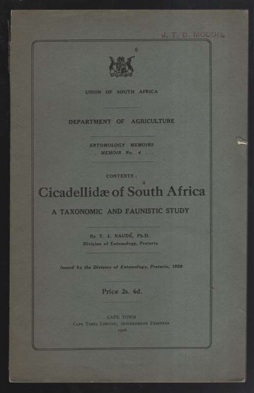 Cicadellidae of South Africa: A Taxonomic and Faunistic Study. Entom - Naude, T. J.