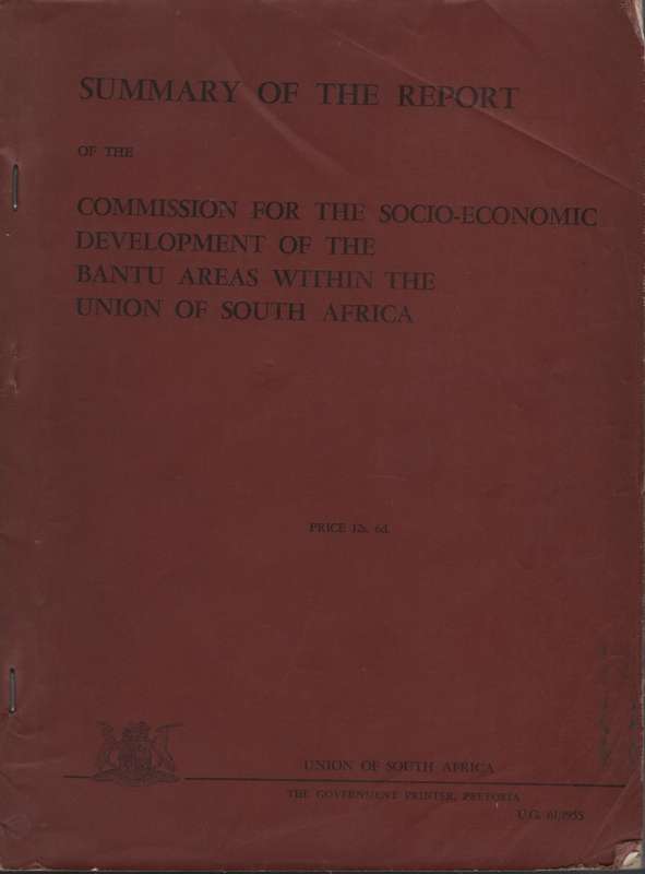 Summery of the Report of the Commission for the Socio-Economic Devel - Tomlinson, et al