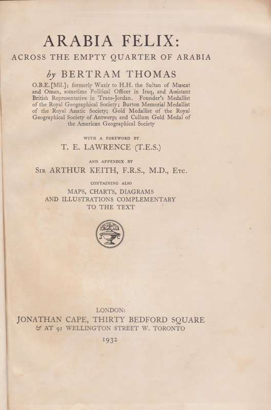 Arabia Felix: Across the Empty Quarter - Thomas, Bertram