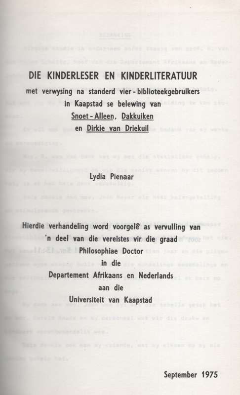 Die Kinderleser en Kinderliteratuur met Verwysing na Standerd Vier-b - Pienaar, Lydia