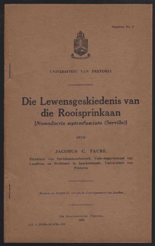 Die Lewensgeskiedenis van die Rooisprinkaan [Nomadacris septemfascia - Faure, Jacobus C.