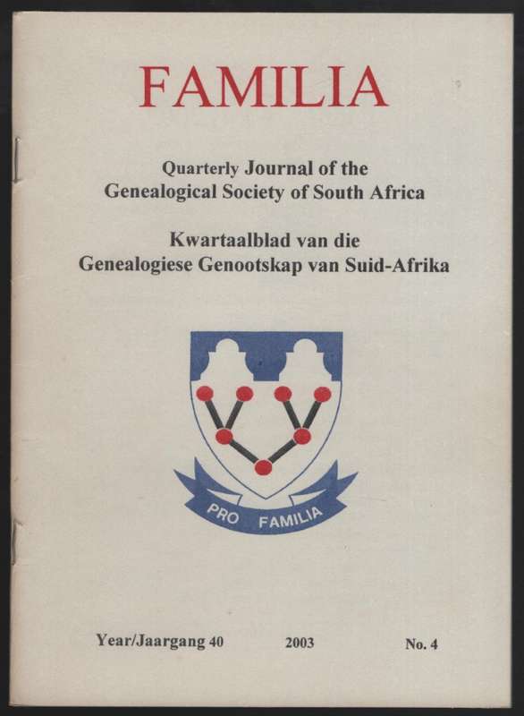 Familia. Year 40, 2003, No. 4 - Du Preez, Thys (ed)