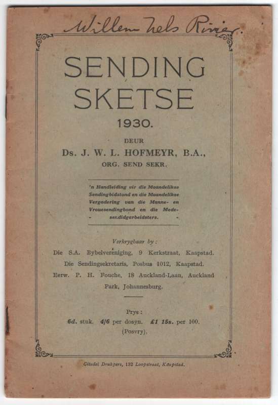 Sendingsketse 1930 - Hofmeyr, J. W. L.