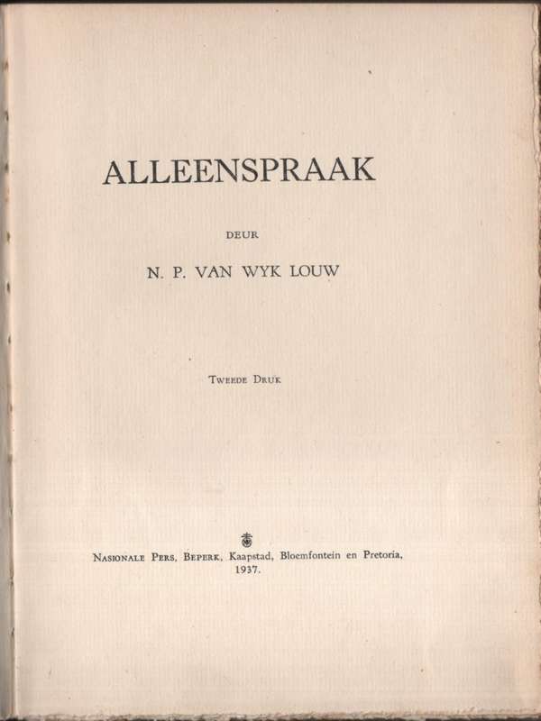 Alleenspraak - Louw, N. P. van Wyk