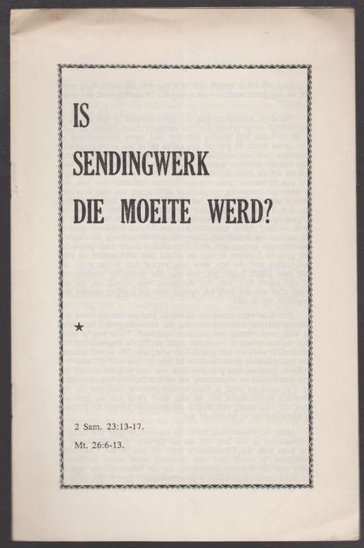 Is Sendingwerk die Moeite Werd? - Odendaal, A. A.