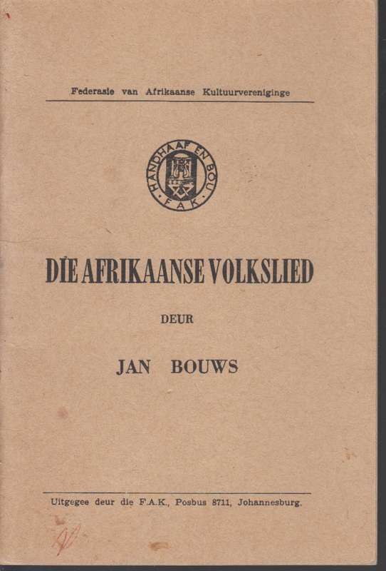 AFRIKAANSE VOLKSLIED SECONDHAND - BOUWS,J