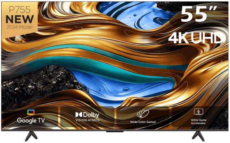 Tcl 55-Inch P755 Series Uhd Google Led Tv - Slim Uni-Body Metallic Bezel-Less Design Resolution 3...