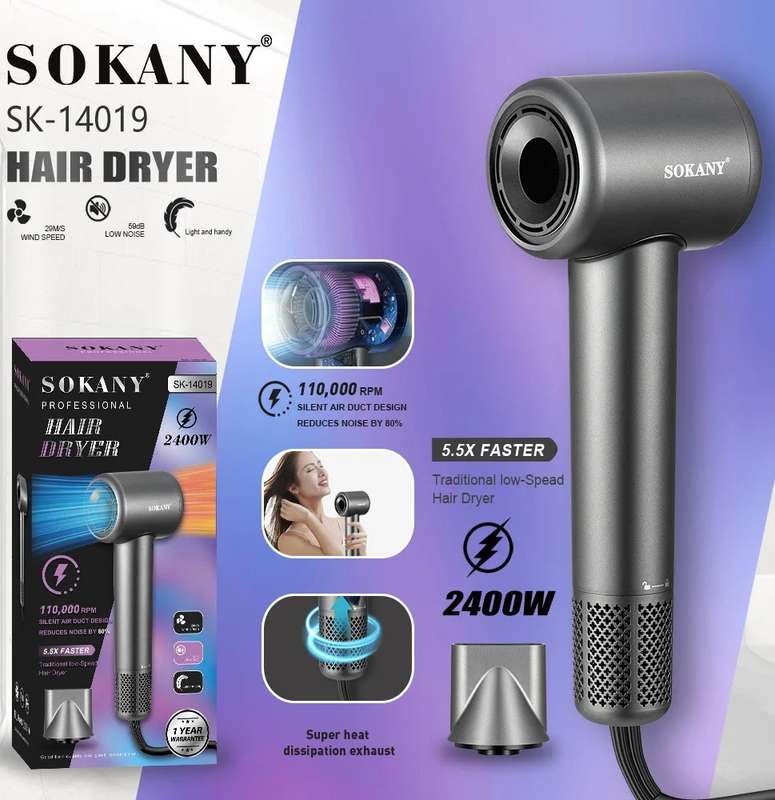The Sokany Brushless HI Speed 2400W Hair Dryer delivers powerful and efficient drying with its hi...
