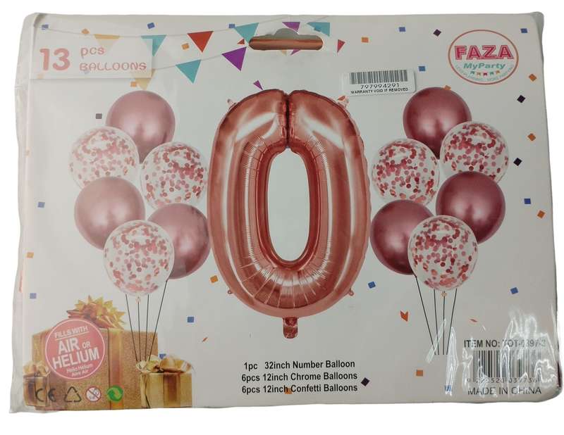 Casey 13pc Rose Gold and White Balloon Set Nr.0 - 13Pc set consisting of 1 x 81cm Number Balloon ...