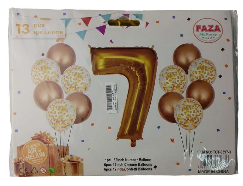 Casey 13pc Gold and White Balloon Set Nr.7 - 13Pc set consisting of 1 x 81cm Number Balloon 6pc 3...