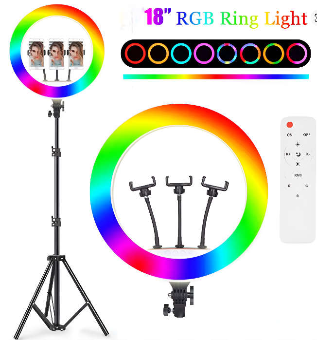 Nesty Multipurpose Electric Powered 18 Inch Selfie RGB LED Ring Light- With Extendable Telescopic...