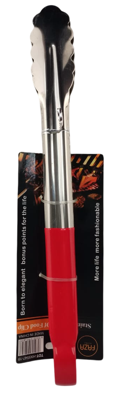 Casey Faza BBQ Stainless Steel 30cm Braai Tongs With Red Soft Grip Rubber Coated Handle