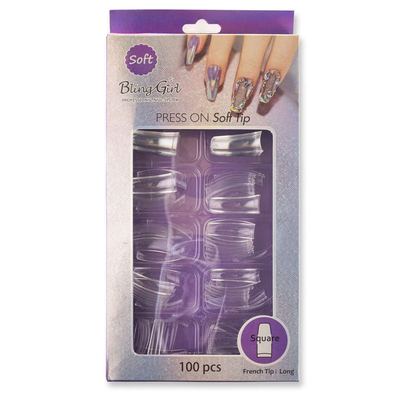 Bling Girl BG-76 Square French Tip Press On Soft Tips 100 pcs Clear