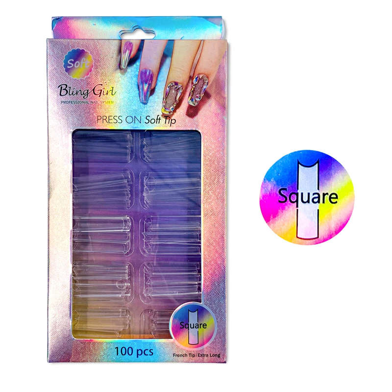 Bling Girl BG-155 Square French Tip Press On Soft Tips 100 pcs Clear