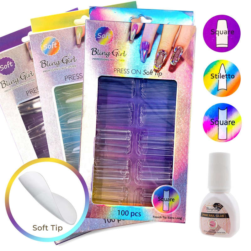 Bling Girl Full Cover Press On Soft Tips Beginner Set