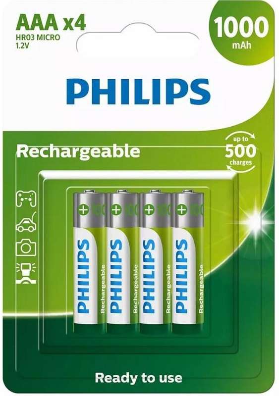 Philips AAA Nickel-Metal Hydride Rechargeable Batteries 4-Pack - Philips