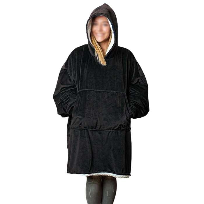 Huggle Hoodie, Ultra Plush Blanket (Black)