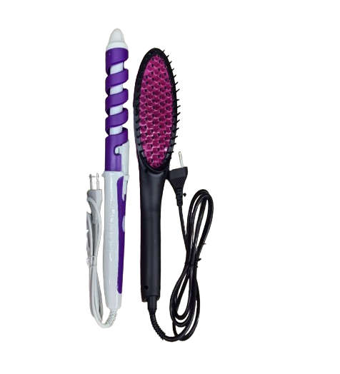 2 in 1 Hair Straightening Brush and Hair Curler