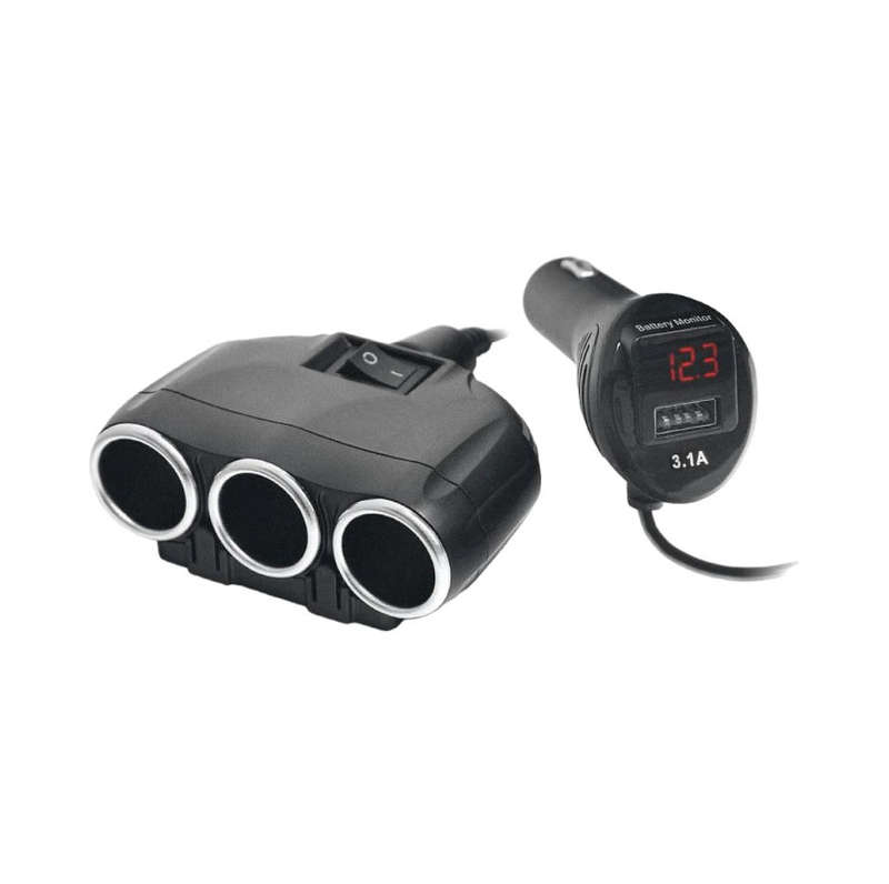 Triple Power Plug with Twin USB Port