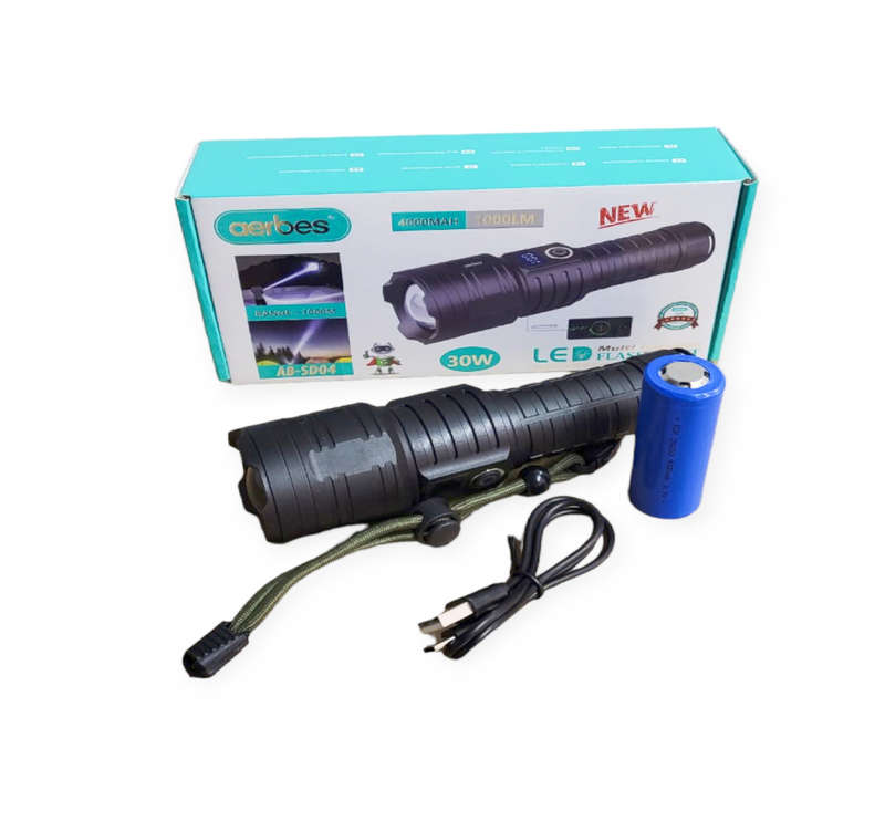 Telescopic Bright Flashlight 1000lm 30W 1000m Range