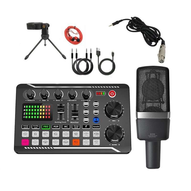 Live Streaming Microphone Tripod Stand And Sound Card Set