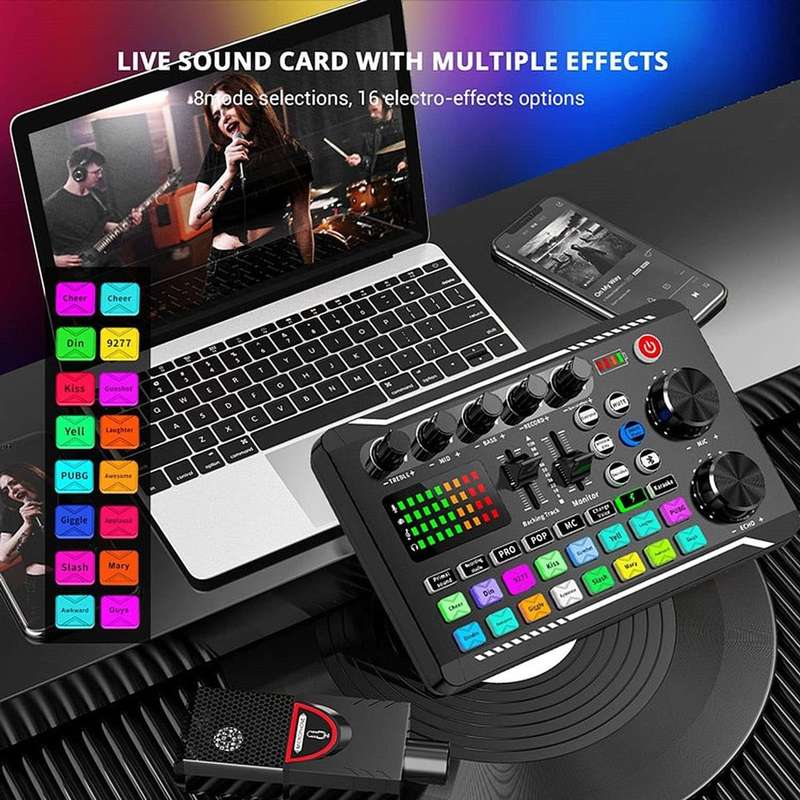 Live Streaming Microphone Tripod Stand And Sound Card Set