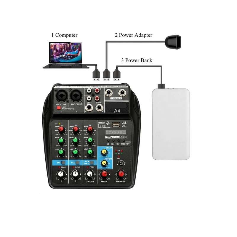 Self-powered 4-Channel Digital Mixer & Bluetooth