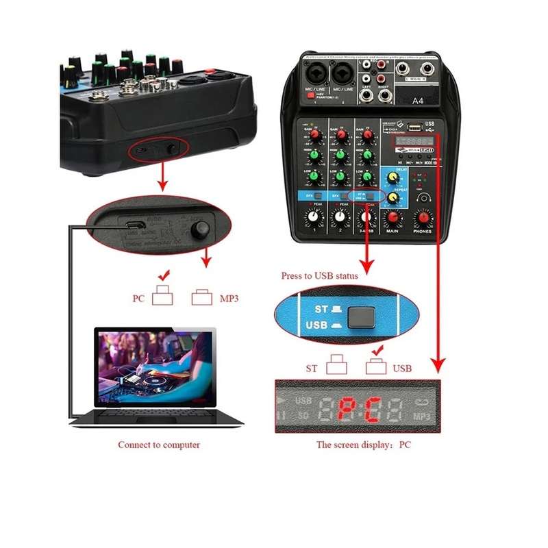 Self-powered 4-Channel Digital Mixer & Bluetooth