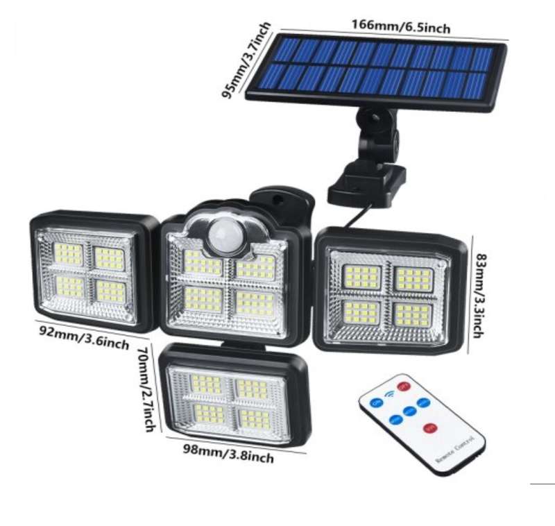 LED 4 head solar sensor with solar panel