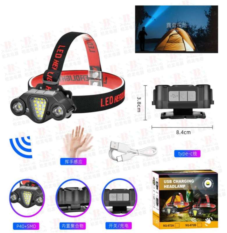 Rechargeable headlamp with wave sensor