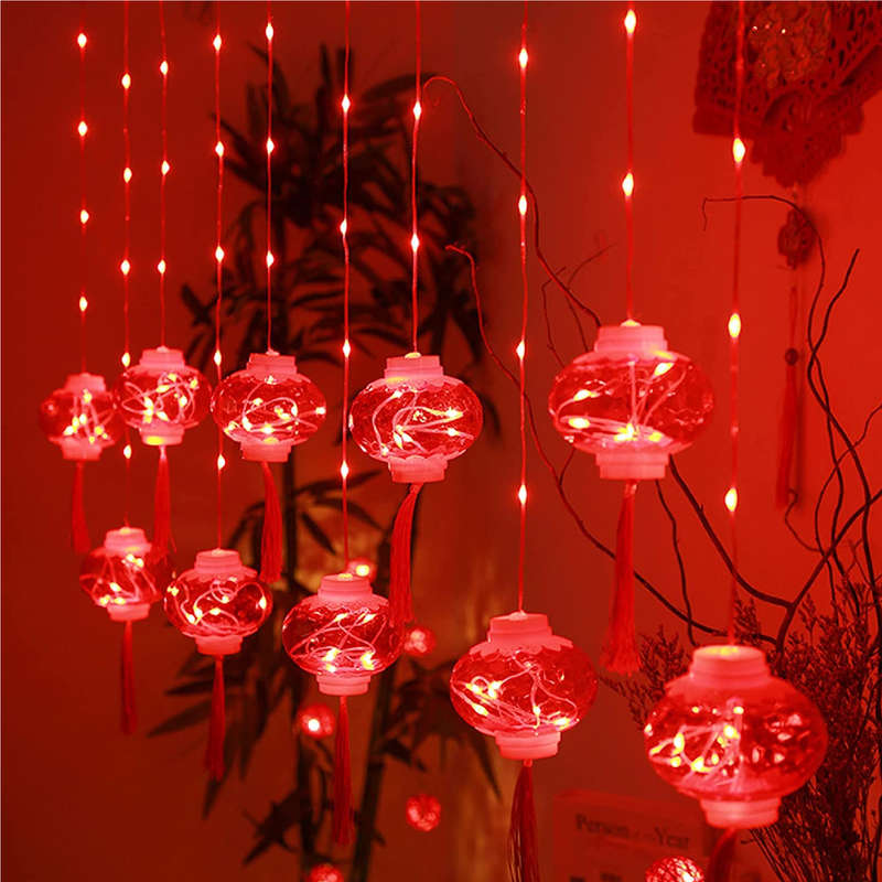 Red Lantern Curtain Light 3.5M Plug-In