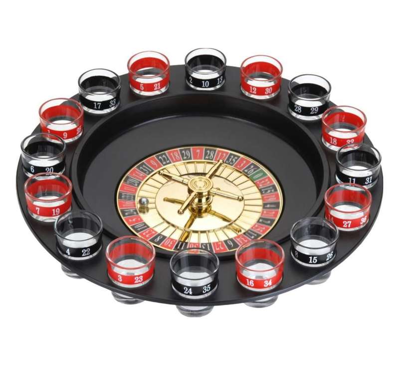 Roulette drinking table with 16 shot glasses