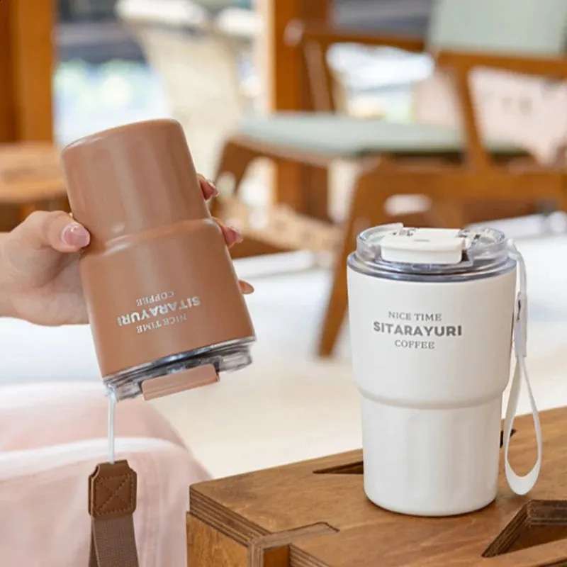 360ml 2in1 Sitarayuri Insulated Travel Tumbler Vacuum Coffee Cup Light Blue