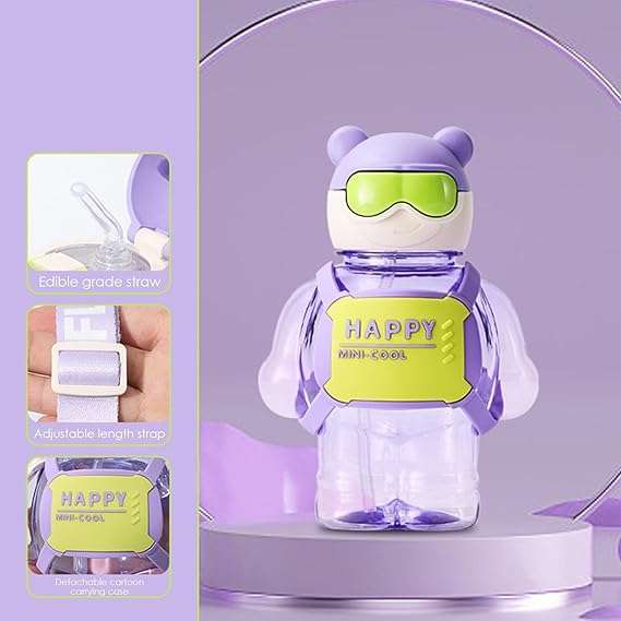 Trendy Creative Mini Cute Bear Water Bottles with Silicone Children's Leak 800ml - Purple