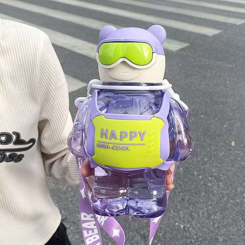 Trendy Creative Mini Cute Bear Water Bottles with Silicone Children's Leak 800ml - Purple