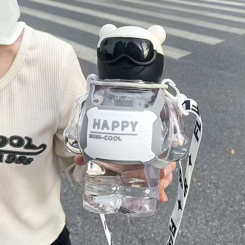 Trendy Creative Mini Cute Bear Water Bottles with Silicone Children's Leak 800ml - Clear