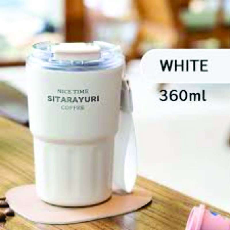 360ml 2in1 Sitarayuri Insulated Travel Tumbler Vacuum Coffee Cup Pink