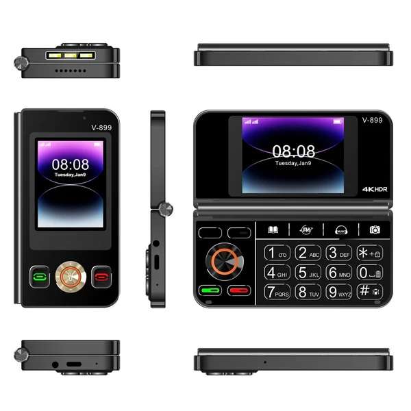 V-899 Dual 2.8" Screen Flip Mobile Phone - 2 sim + SD Card