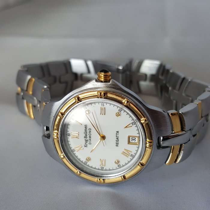 MUST SEE!! Krug Baumen Men's Regatta 4X Genuine Diamond White Dial Two Tone Watch BRAND NEW IN BOX