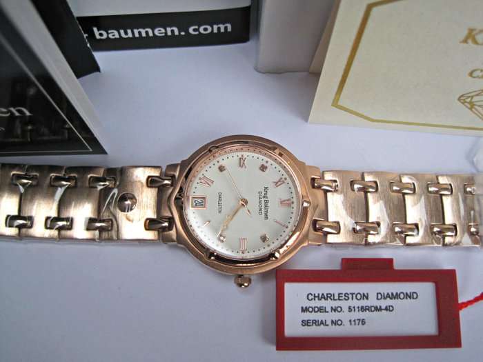 Retail: R10,600.00 Krug Baumen MEN'S Charleston CERTIFIED 4 Diamond White Dial Rose Gold Watch