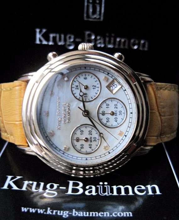new RRP £820.00 Krug Baumen Men's Arabian Tan Diamond Chrono Watch 100% GENUINE