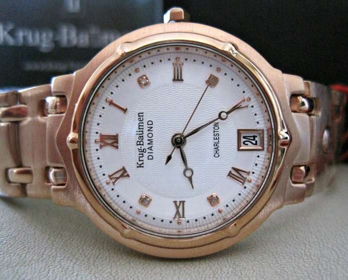 Retail: R10,600.00 Krug Baumen MEN'S Charleston CERTIFIED 4 Diamond White Dial Rose Gold Watch