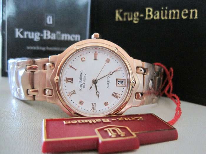 Retail: R10,600.00 Krug Baumen MEN'S Charleston CERTIFIED 4 Diamond White Dial Rose Gold Watch
