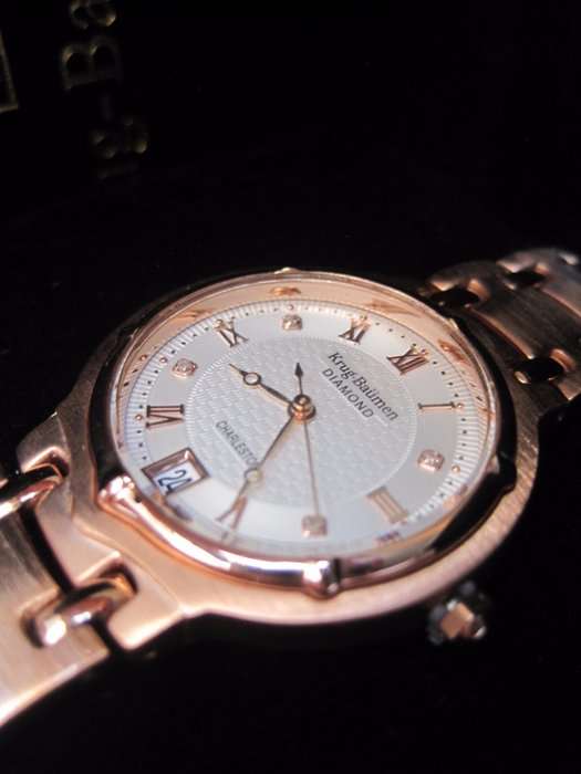 Retail: R10,600.00 Krug Baumen MEN'S Charleston CERTIFIED 4 Diamond White Dial Rose Gold Watch